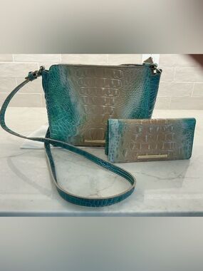 Brahmin Carrie Crossbody & Matching Ady Wallet in Ocean Ombre - EUC